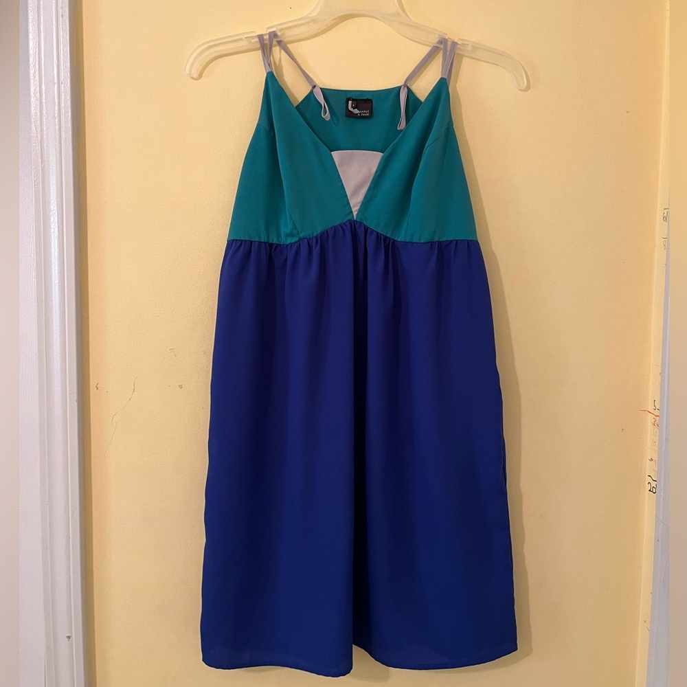 Blue and Green Colorblock Mini Dress